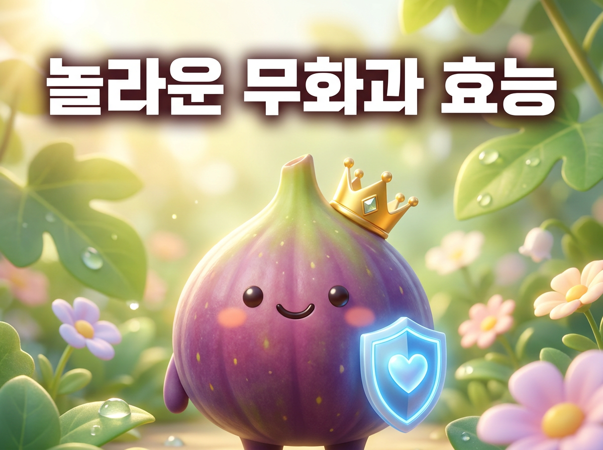 천연 소화제이자 여왕의 과일이라 불리는 무화과 효능을 왕관을 쓴 귀여운 캐릭터로 표현한 3D 일러스트