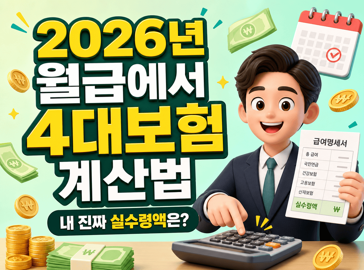 2026년 월급에서 4대보험 계산법 및 실수령액 안내 일러스트